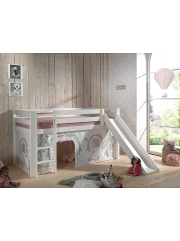 58 aufm Kessel KINDERBETT mit Rutsche Karolina Massivholz Weiß Textilset Burg 1