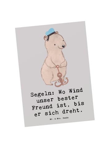 Mr. & Mrs. Panda Postkarte Segeln Windfreund mit Spruch in Grau Pastell