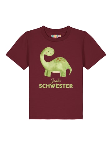 wat? Apparel T-Shirt Dinosaurier 04 Große Schwester in Weinrot