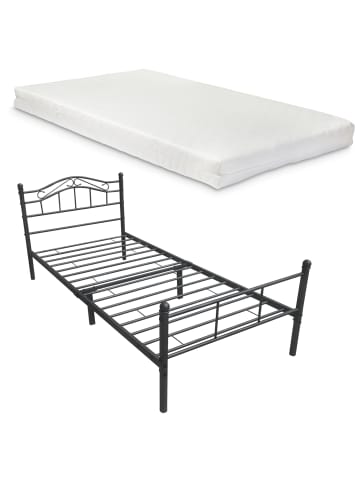 en.casa Metallbett Florenz mit Matratze in Schwarz (H)84cm (B)90cm (L)200cm