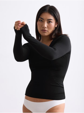 Erlich Textil  Light Touch tiefausgeschnittenes Langarmshirt aus Lyocell - seidig weich in schwarz