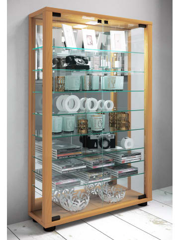 VCM  Glas Stand Vitrine Lumo Mini Spiegel in Buche