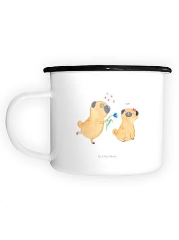 Mr. & Mrs. Panda XL Emaille Tasse Mops Verliebt ohne Spruch in Weiß