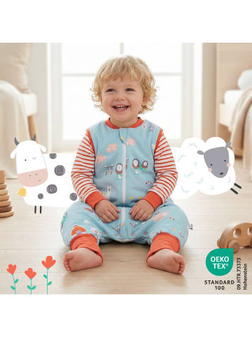 Schlummersack Bio Schlafsack mit Füßen und umklappbaren Bündchen 2.5 TOG in Blau