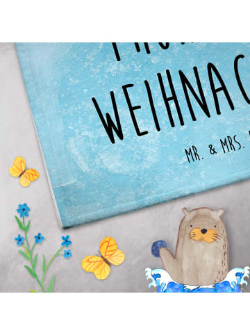 Mr. & Mrs. Panda Gästehandtuch Rotkehlchen Weihnachten mit Spruch in Eisblau