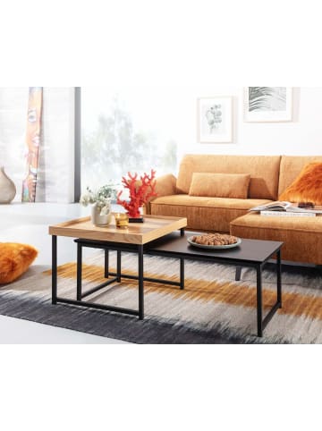 KADIMA DESIGN Couchtisch 2er-Set | Holz-Metall, Eiche Schwarz, Eckig, Modern in Schwarz
