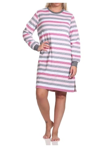 NORMANN Frottee Nachthemd langarm Bündchen Blockstreifen - 76291 in rot