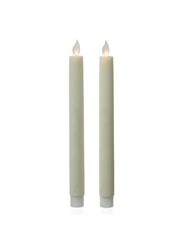 MARELIDA 2er Set LED Stabkerzen Tafelkerzen mit beweglicher Flamme H: 24cm in creme