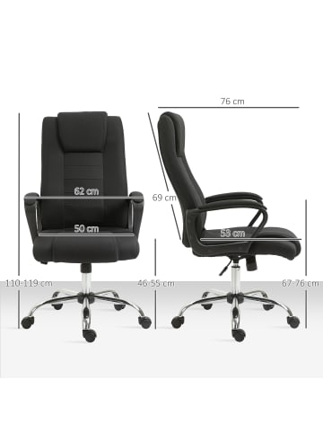 Vinsetto Bürostuhl-62L x 76B x 110-119H cm-Schwarz