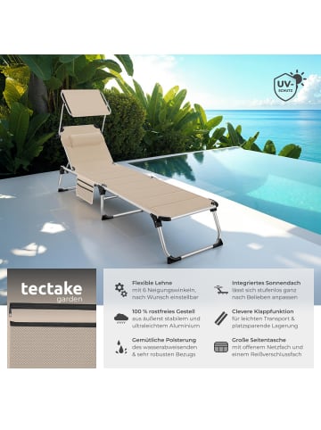tectake klappbare Aluminium Sonnenliege, 220 x 60,5 x 34 cm, mit Seitentasche