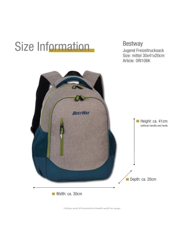 Bestway Polyester Freizeitrucksack Bestway Rucksack grau, petrol ca. 30cm
