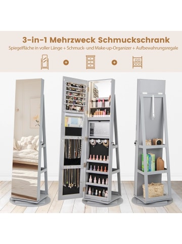 COSTWAY Schmuckschrank 3 in 1 drehbar in Grau