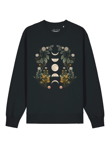 wat? Apparel Sweatshirt Moonphases & Flowers in Schwarz