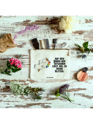 Mr. & Mrs. Panda Schminktasche Einhorn Blümchentail mit Spruch in Weiß
