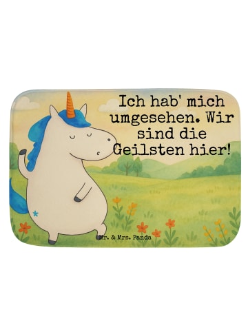Mr. & Mrs. Panda Bad Läufer Einhorn Mann Design mit Spruch in Weiß