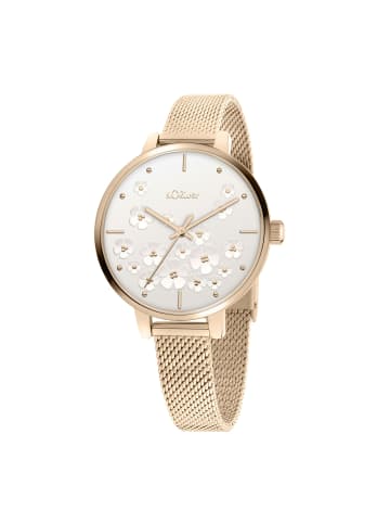 s.Oliver Armbanduhr mit dreidimensionalem Blumenprint in roségold