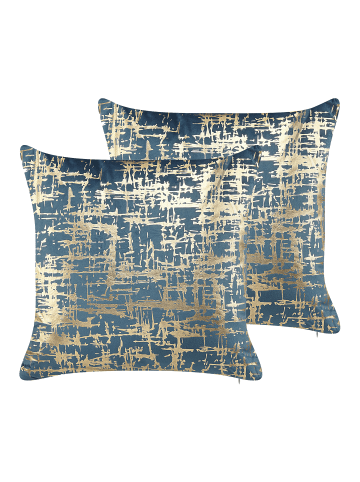 Beliani 2er-Set Dekokissen GARDENIA in Blau/Gold