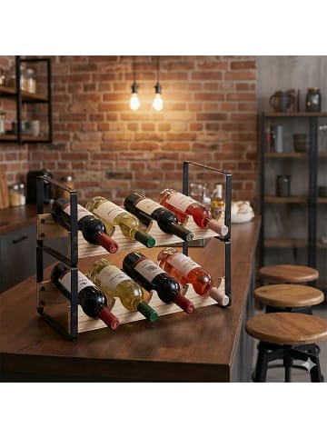 relaxdays Weinregal in Schwarz/ Natur - (B)39,5 x (H)29 x (T)17,5 cm