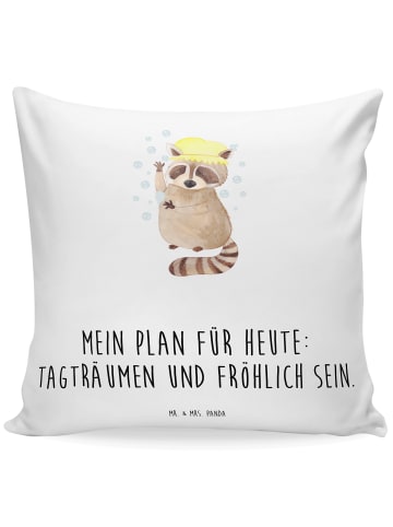 Mr. & Mrs. Panda Dekokissen Waschbär mit Spruch in Weiß