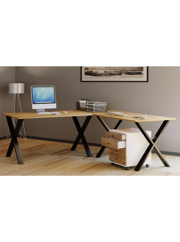 VCM  X Schreibtisch Eckschreibtisch L Form 220x220x80 in Schwarz / Honig-Eiche