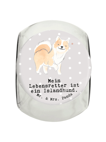 Mr. & Mrs. Panda Leckerli Glas Islandhund Lebensretter mit Spruch in Grau Pastell
