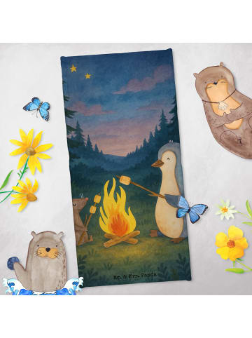 Mr. & Mrs. Panda Strandtuch Pinguin Lagerfeuer Design ohne Spruch in Eisblau