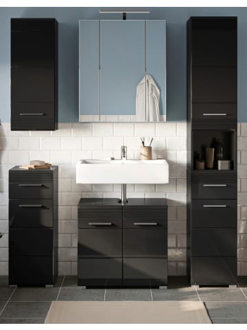 Inn.Furn Badmöbel-Set in schwarz Hochglanz, 5-teilig 150 cm, Badkombination