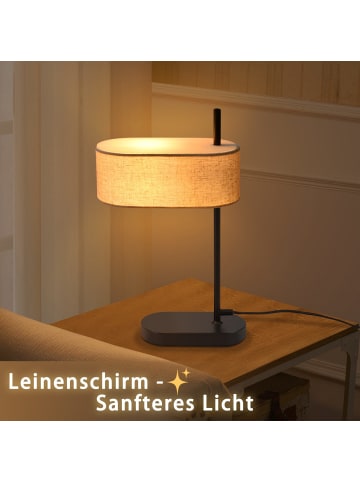 ZMH Tischleuchte 1-flammige E14 in schwarz Stoffschirm