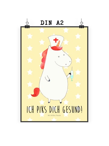 Mr. & Mrs. Panda Poster Einhorn Krankenschwester mit Spruch in Gelb Pastell