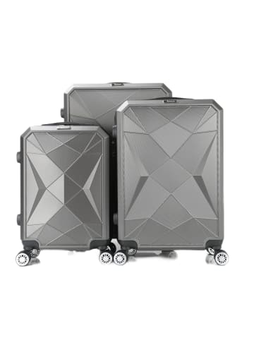 Cheffinger Reisekoffer ABS-03 Koffer 3-teilig Hartschale Trolley Set in Grau