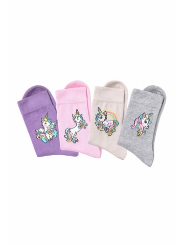 H.I.S Basicsocken in 1x ecru, 1x rosa, 1x lila, 1x hellgrau-meliert