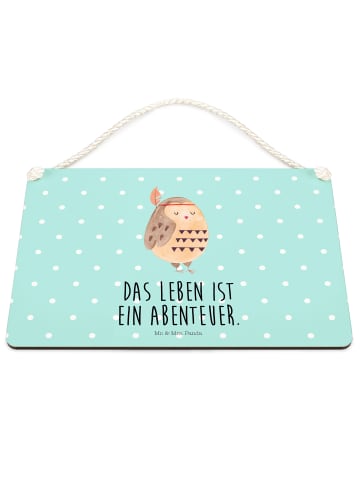Mr. & Mrs. Panda Holzschild Eule Federschmuck mit Spruch in Türkis Pastell