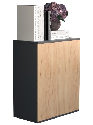 VCM Holz Kommode Sideboard Anrichte Dalosa 2 Drehtüren in Anthrazit / Honig-Eiche