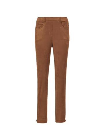 GOLDNER Kurzgröße:  Bi-elastische Hose, Veloursleder-Look in camel