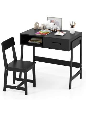 COSTWAY Kinderschreibtisch Set mit Stuhl aus Holz ab 3 Jahren in Schwarz