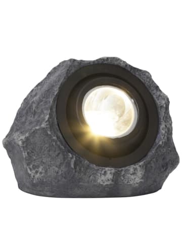 STAR Trading LED Solar Stein Felsen Spot mit warmweißer LED Sensor H: 16cm in grau