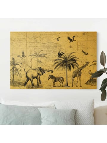 WALLART Leinwandbild Gold - Vintage Collage - Exotische Landkarte in Schwarz-Weiß