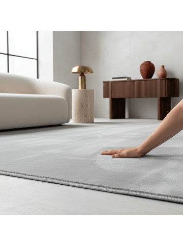 KADIMA DESIGN Teppich Kurzflor Waschbar Einfarbig LECH Strapazierfähig OEKO-TEX in Silber