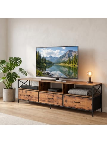 relaxdays TV Lowboard in Braun/ Schwarz - (B)170 x (H)50 x (T)40 cm