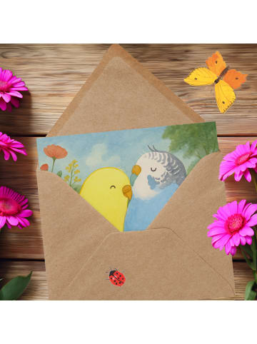 Mr. & Mrs. Panda Klappkarte Wellensittich Liebe Design ohne Spruch in Weiß