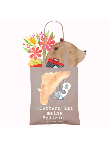 Mr. & Mrs. Panda Tragetasche Panda Klettern mit Spruch in Braun Pastell