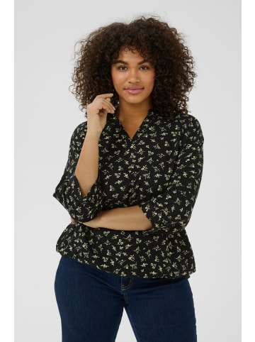 KAFFE curve Langarm-Bluse KCemina in Black/Green Lettuce Ditzy