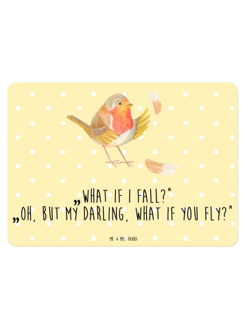 Mr. & Mrs. Panda tafel Rotkehlchen Federn mit Spruch in Gelb Pastell