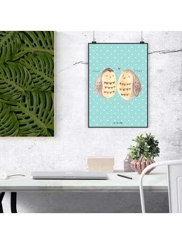 Mr. & Mrs. Panda Poster Eulen Liebe ohne Spruch in Türkis Pastell
