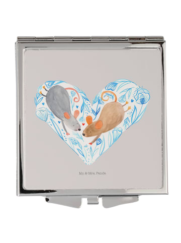 Mr. & Mrs. Panda Kosmetikspiegel Mäuse Herz ohne Spruch in Grau Pastell