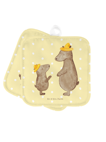 Mr. & Mrs. Panda 2er Set Topflappen  Bären mit Hut ohne Spruch in Gelb Pastell