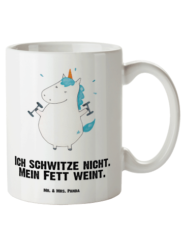 Mr. & Mrs. Panda Große Teetasse Einhorn Fitness mit Spruch in Weiß