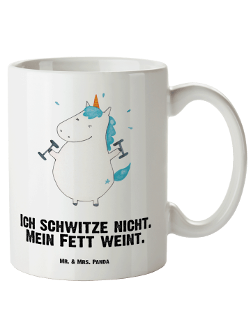 Mr. & Mrs. Panda XL Tasse Einhorn Fitness mit Spruch in Weiß