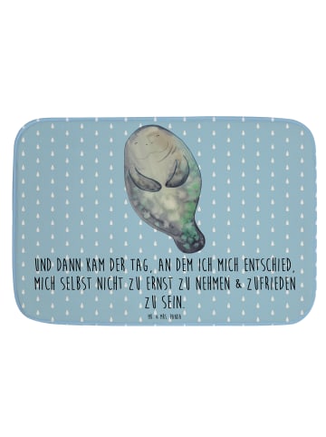 Mr. & Mrs. Panda Badteppich Seekuh Happy mit Spruch in Blau Pastell