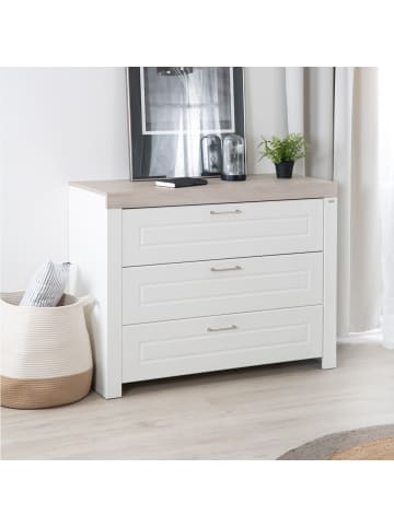 roba Kommode mit 3 Schubladen, weiß, Deckplatte in Dekor Luna Elm